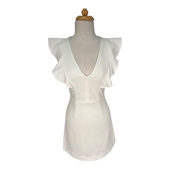 French Connection Summer White Whisper Ruffle V-Neck Mini Dress Size 2 Sleeveles - Picture 2 of 14